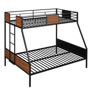 HomeRoots Walnut Twin Over Twin Metal Bunk Bed - Stylish, Space-Saving Design with Safety Features for Kids 606630