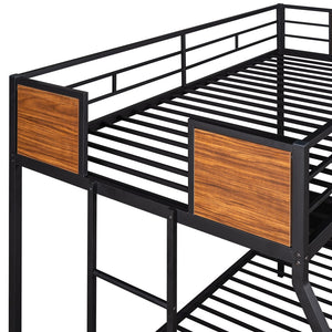 HomeRoots Walnut Twin Over Twin Metal Bunk Bed - Stylish, Space-Saving Design with Safety Features for Kids 606630
