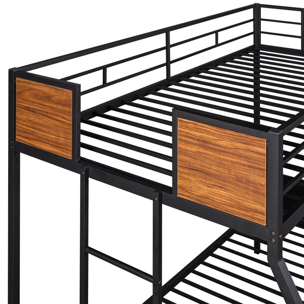 HomeRoots Walnut Twin Over Twin Metal Bunk Bed - Stylish, Space-Saving Design with Safety Features for Kids 606630
