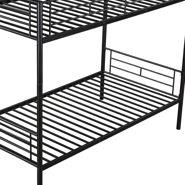 HomeRoots Black Twin Over Twin Metal Bunk Bed - Stylish Space-Saving Design with Safety Features for Kids' Rooms 606631