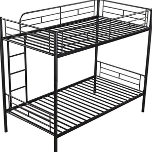 HomeRoots Black Twin Over Twin Metal Bunk Bed - Stylish Space-Saving Design with Safety Features for Kids' Rooms 606631