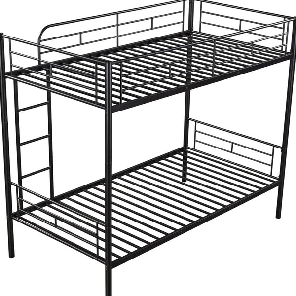 HomeRoots Black Twin Over Twin Metal Bunk Bed - Stylish Space-Saving Design with Safety Features for Kids' Rooms 606631