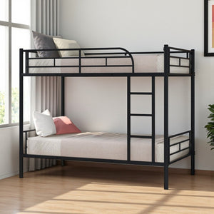 HomeRoots Black Twin Over Twin Metal Bunk Bed - Stylish Space-Saving Design with Safety Features for Kids' Rooms 606631