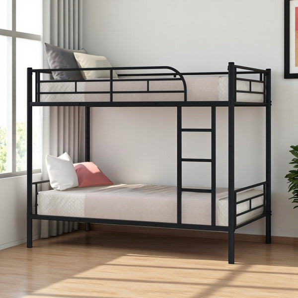 HomeRoots Black Twin Over Twin Metal Bunk Bed - Stylish Space-Saving Design with Safety Features for Kids' Rooms 606631