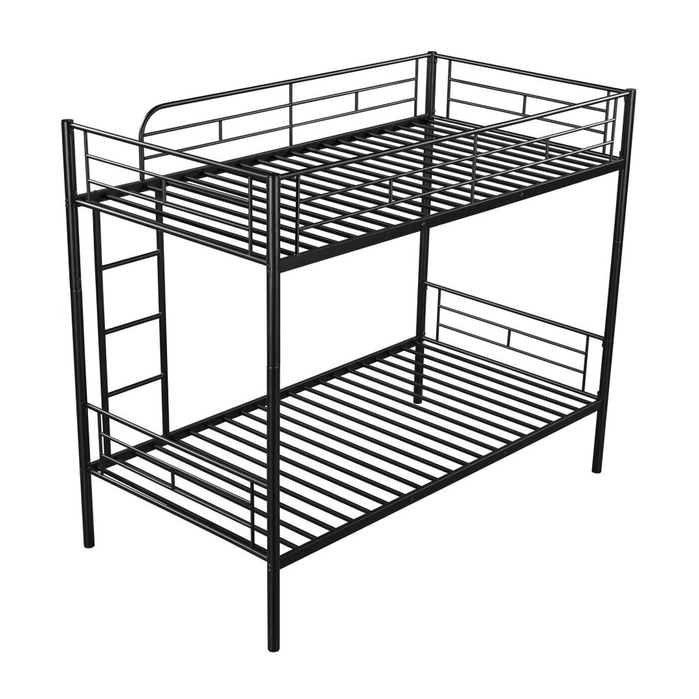 HomeRoots Black Twin Over Twin Metal Bunk Bed - Stylish Space-Saving Design with Safety Features for Kids' Rooms 606631