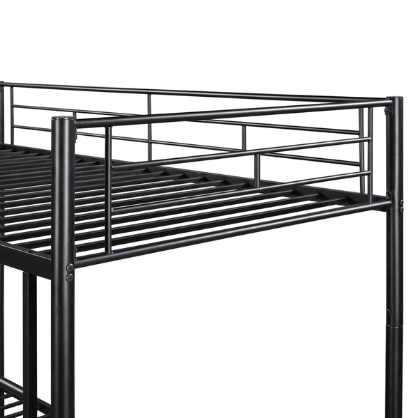 HomeRoots Black Twin Over Twin Metal Bunk Bed - Stylish Space-Saving Design with Safety Features for Kids' Rooms 606631