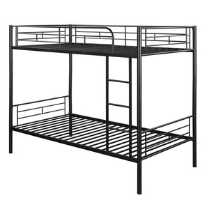 HomeRoots Black Twin Over Twin Metal Bunk Bed - Stylish Space-Saving Design with Safety Features for Kids' Rooms 606631