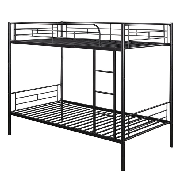 HomeRoots Black Twin Over Twin Metal Bunk Bed - Stylish Space-Saving Design with Safety Features for Kids' Rooms 606631