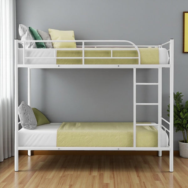 HomeRoots White Twin Over Twin Metal Bunk Bed - Stylish Space-Saving Solution with Safety Features for Kids' Rooms 606632