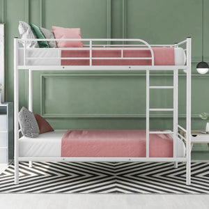 HomeRoots White Twin Over Twin Metal Bunk Bed - Stylish Space-Saving Solution with Safety Features for Kids' Rooms 606632