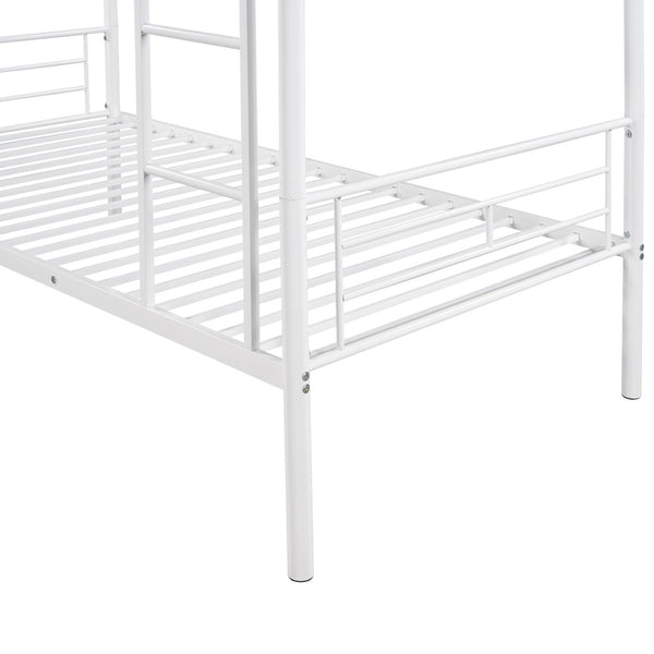 HomeRoots White Twin Over Twin Metal Bunk Bed - Stylish Space-Saving Solution with Safety Features for Kids' Rooms 606632