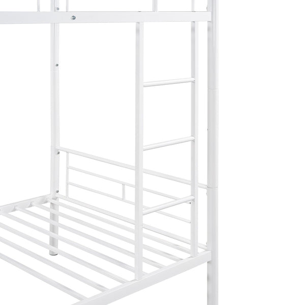 HomeRoots White Twin Over Twin Metal Bunk Bed - Stylish Space-Saving Solution with Safety Features for Kids' Rooms 606632