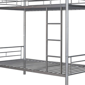 HomeRoots Silver Twin Over Twin Metal Bunk Bed - Stylish Space-Saving Design, Sturdy for Kids, Safe & Durable 606633