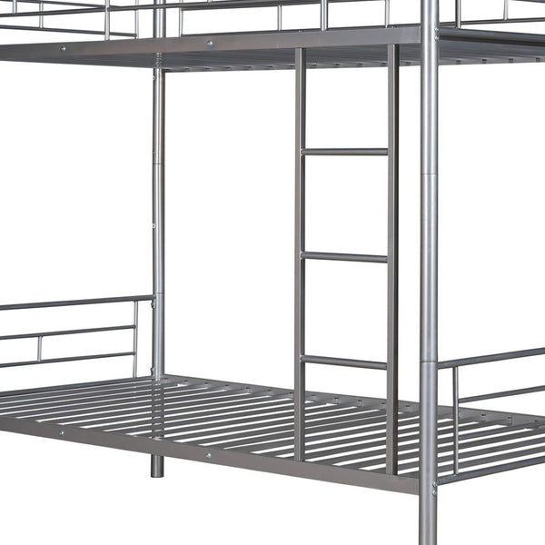 HomeRoots Silver Twin Over Twin Metal Bunk Bed - Stylish Space-Saving Design, Sturdy for Kids, Safe & Durable 606633