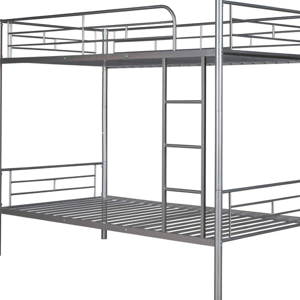 HomeRoots Silver Twin Over Twin Metal Bunk Bed - Stylish Space-Saving Design, Sturdy for Kids, Safe & Durable 606633