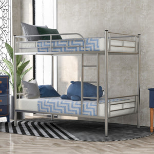 HomeRoots Silver Twin Over Twin Metal Bunk Bed - Stylish Space-Saving Design, Sturdy for Kids, Safe & Durable 606633