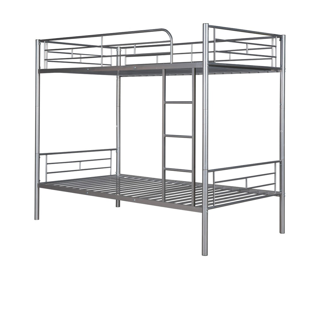 HomeRoots Silver Twin Over Twin Metal Bunk Bed - Stylish Space-Saving Design, Sturdy for Kids, Safe & Durable 606633