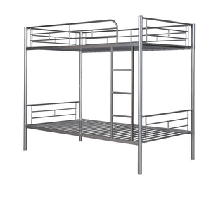 HomeRoots Silver Twin Over Twin Metal Bunk Bed - Stylish Space-Saving Design, Sturdy for Kids, Safe & Durable 606633