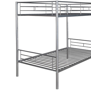 HomeRoots Silver Twin Over Twin Metal Bunk Bed - Stylish Space-Saving Design, Sturdy for Kids, Safe & Durable 606633