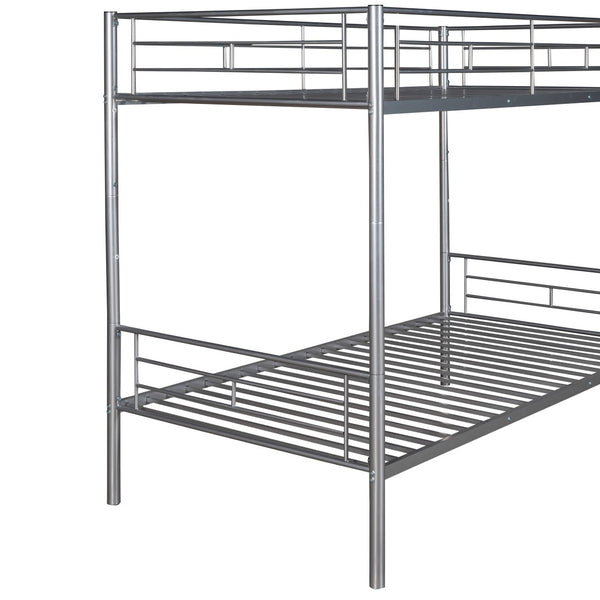 HomeRoots Silver Twin Over Twin Metal Bunk Bed - Stylish Space-Saving Design, Sturdy for Kids, Safe & Durable 606633