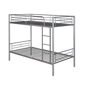 HomeRoots Silver Twin Over Twin Metal Bunk Bed - Stylish Space-Saving Design, Sturdy for Kids, Safe & Durable 606633