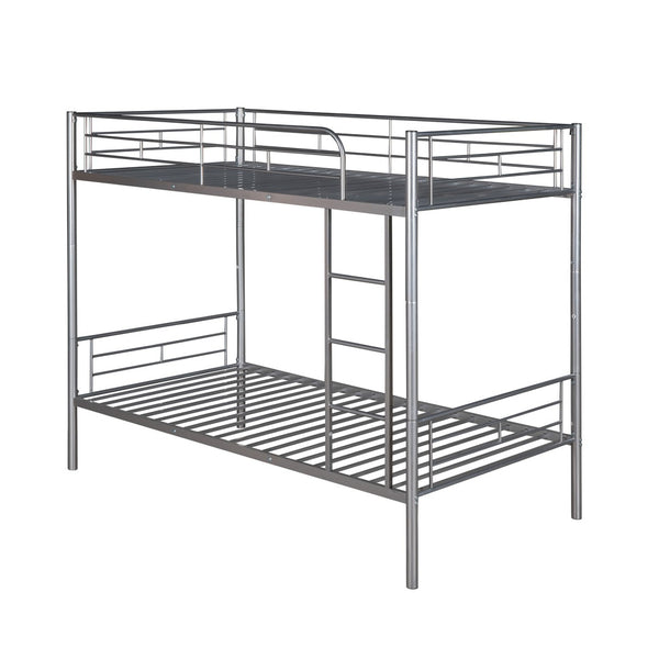 HomeRoots Silver Twin Over Twin Metal Bunk Bed - Stylish Space-Saving Design, Sturdy for Kids, Safe & Durable 606633