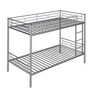 HomeRoots Silver Twin Over Twin Metal Bunk Bed - Stylish Space-Saving Design, Sturdy for Kids, Safe & Durable 606633