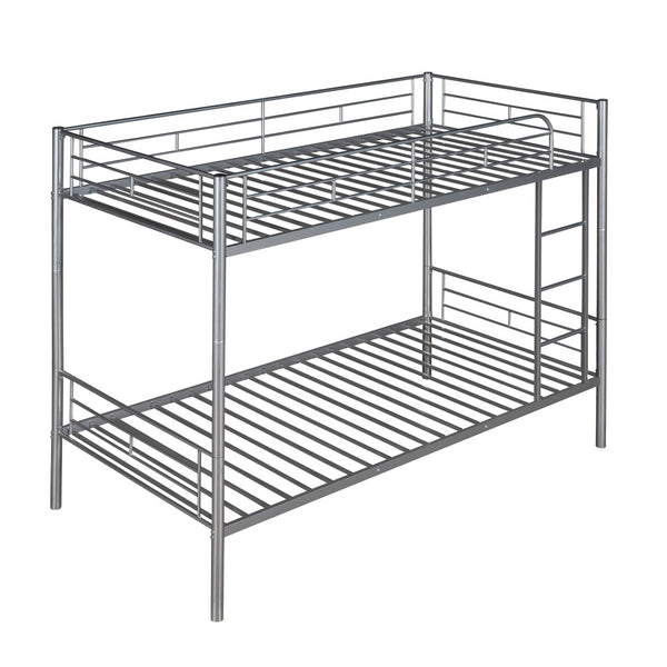 HomeRoots Silver Twin Over Twin Metal Bunk Bed - Stylish Space-Saving Design, Sturdy for Kids, Safe & Durable 606633