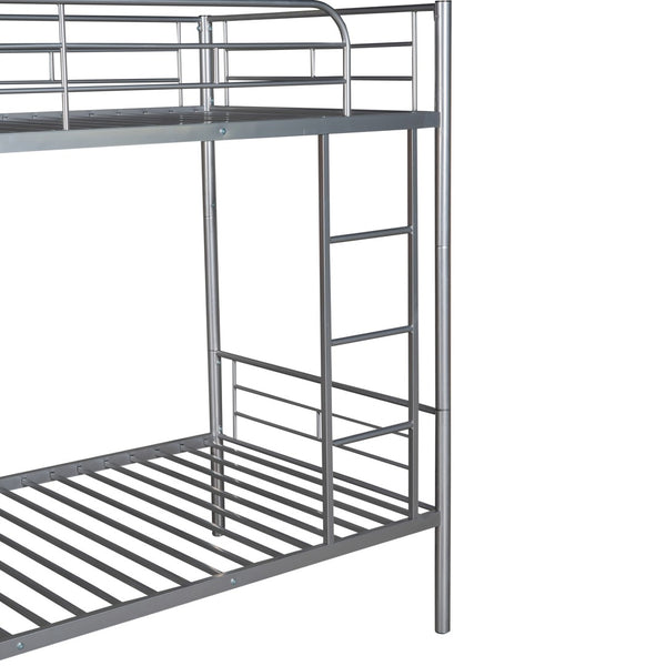 HomeRoots Silver Twin Over Twin Metal Bunk Bed - Stylish Space-Saving Design, Sturdy for Kids, Safe & Durable 606633