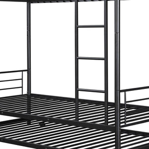 HomeRoots Black Twin Over Twin Metal Bunk Bed with Trundle - Space-Saving Design, Modern Style & Safety Features 606634