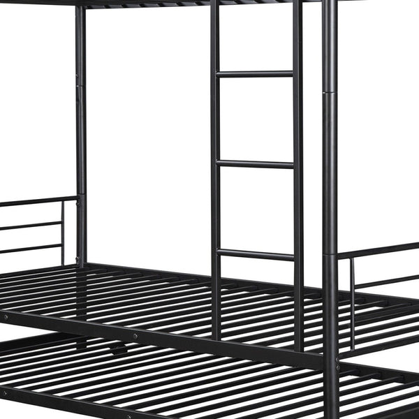 HomeRoots Black Twin Over Twin Metal Bunk Bed with Trundle - Space-Saving Design, Modern Style & Safety Features 606634
