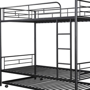 HomeRoots Black Twin Over Twin Metal Bunk Bed with Trundle - Space-Saving Design, Modern Style & Safety Features 606634