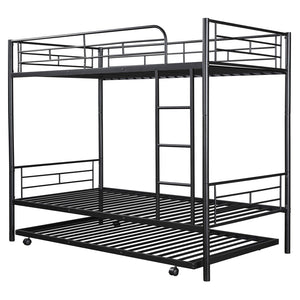 HomeRoots Black Twin Over Twin Metal Bunk Bed with Trundle - Space-Saving Design, Modern Style & Safety Features 606634