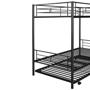 HomeRoots Black Twin Over Twin Metal Bunk Bed with Trundle - Space-Saving Design, Modern Style & Safety Features 606634