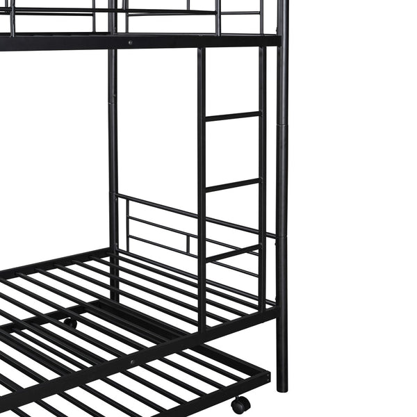 HomeRoots Black Twin Over Twin Metal Bunk Bed with Trundle - Space-Saving Design, Modern Style & Safety Features 606634