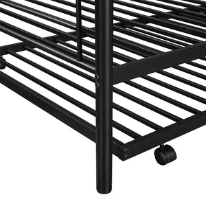 HomeRoots Black Twin Over Twin Metal Bunk Bed with Trundle - Space-Saving Design, Modern Style & Safety Features 606634