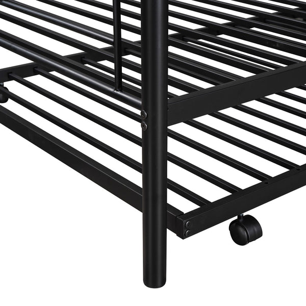 HomeRoots Black Twin Over Twin Metal Bunk Bed with Trundle - Space-Saving Design, Modern Style & Safety Features 606634