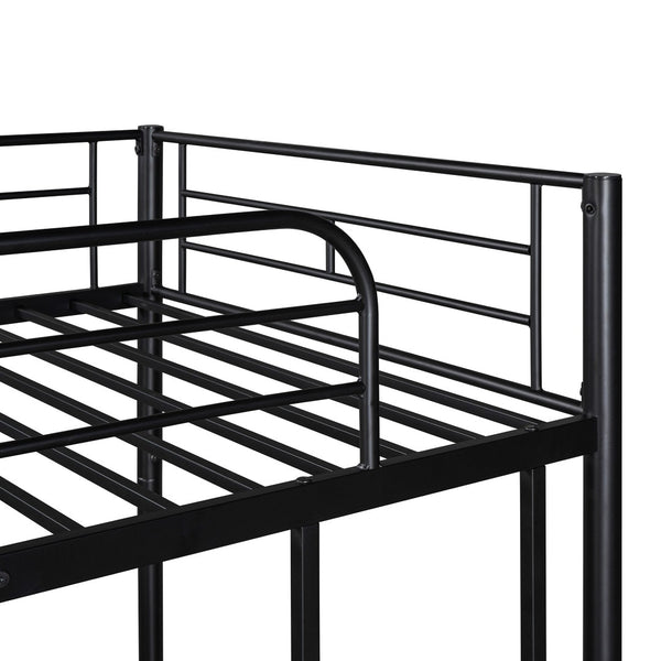 HomeRoots Black Twin Over Twin Metal Bunk Bed with Trundle - Space-Saving Design, Modern Style & Safety Features 606634