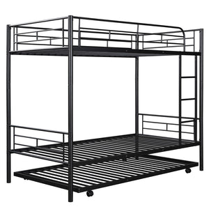 HomeRoots Black Twin Over Twin Metal Bunk Bed with Trundle - Space-Saving Design, Modern Style & Safety Features 606634