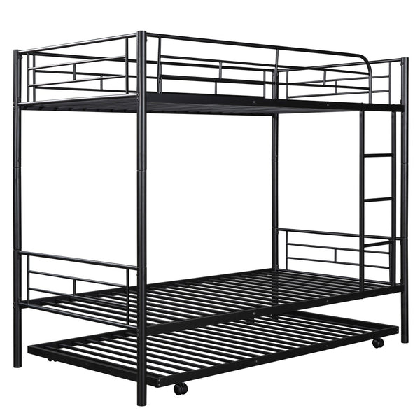 HomeRoots Black Twin Over Twin Metal Bunk Bed with Trundle - Space-Saving Design, Modern Style & Safety Features 606634