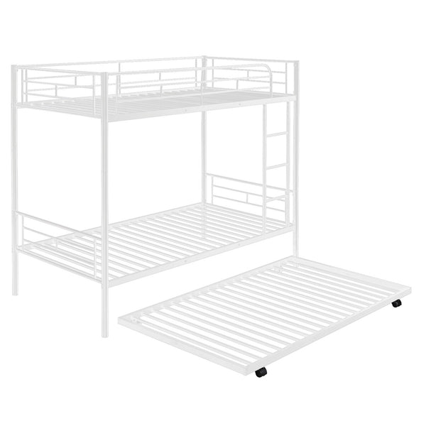 HomeRoots White Twin Over Twin Metal Bunk Bed with Trundle - Stylish, Durable Design for Kids and Teens' Rooms 606635