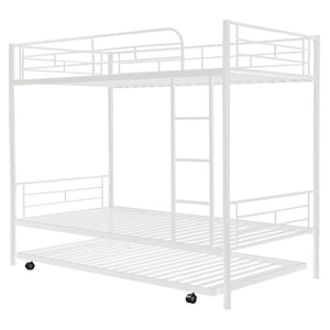 HomeRoots White Twin Over Twin Metal Bunk Bed with Trundle - Stylish, Durable Design for Kids and Teens' Rooms 606635