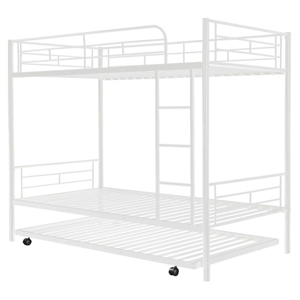 HomeRoots White Twin Over Twin Metal Bunk Bed with Trundle - Stylish, Durable Design for Kids and Teens' Rooms 606635