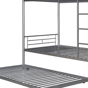 HomeRoots Silver Twin-Over-Twin Metal Bunk Bed with Trundle - Space-Saving, Safe & Stylish for Kids' Rooms! 606636