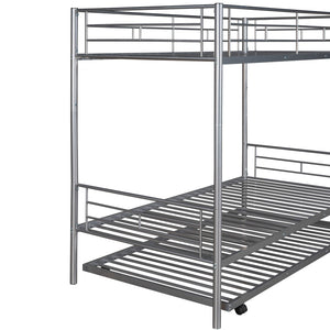 HomeRoots Silver Twin-Over-Twin Metal Bunk Bed with Trundle - Space-Saving, Safe & Stylish for Kids' Rooms! 606636