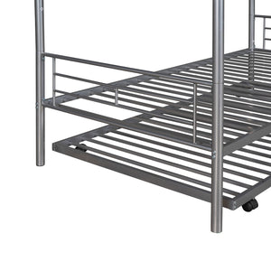 HomeRoots Silver Twin-Over-Twin Metal Bunk Bed with Trundle - Space-Saving, Safe & Stylish for Kids' Rooms! 606636