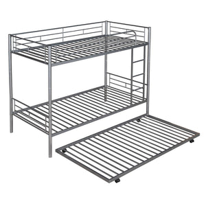 HomeRoots Silver Twin-Over-Twin Metal Bunk Bed with Trundle - Space-Saving, Safe & Stylish for Kids' Rooms! 606636
