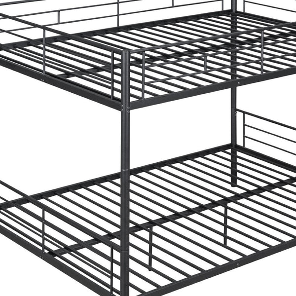 HomeRoots Black Full-Over-Full Iron Bunk Bed - Stylish Space-Saving Solution with Safety Features & Versatility 606637