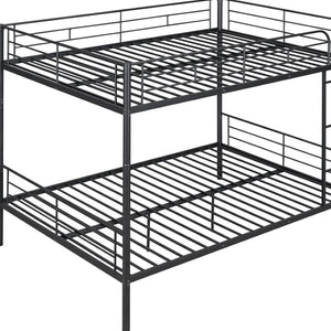 HomeRoots Black Full-Over-Full Iron Bunk Bed - Stylish Space-Saving Solution with Safety Features & Versatility 606637