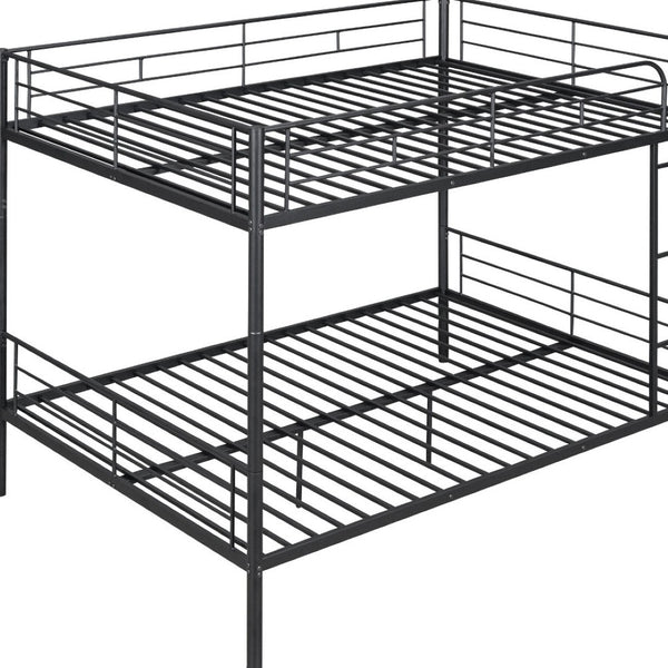 HomeRoots Black Full-Over-Full Iron Bunk Bed - Stylish Space-Saving Solution with Safety Features & Versatility 606637